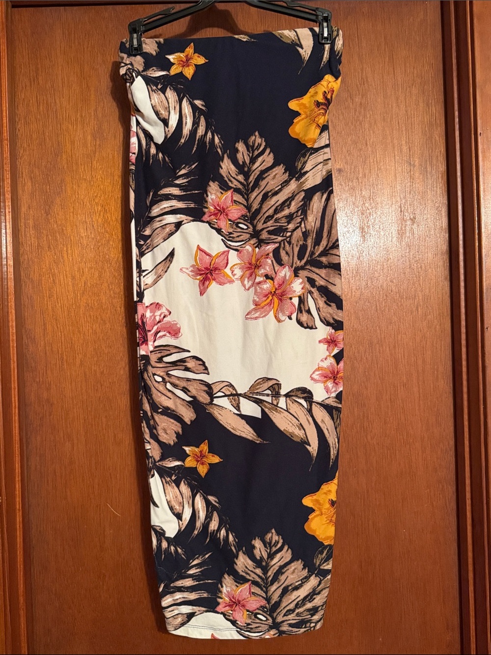 Floral Print Midi Dress in Navy and White